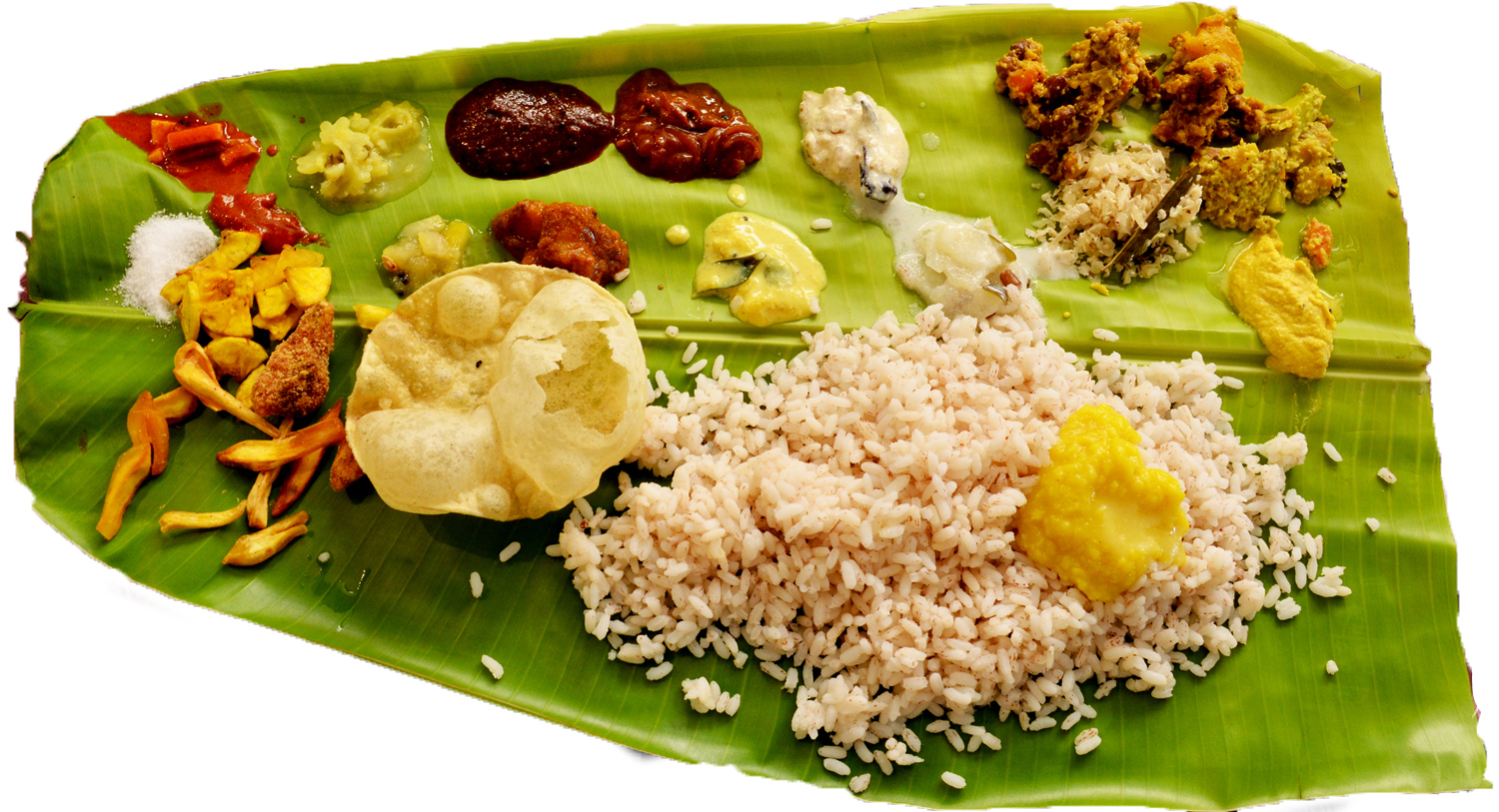 Kerala Onam Sadhya served on a banana leaf